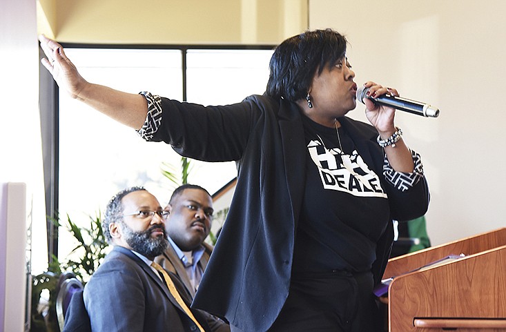 The Rev. Cassandra Gould, pastor of Quinn Chapel AME, was the featured speaker at Monday morning's annual NAACP Prayer Breakfast and Founder's Day program at the church.