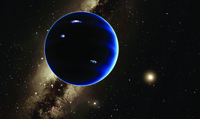 This artistic rendering provided by California Institute of Technology shows the distant view from Planet Nine back towards the sun. The planet is thought to be gaseous, similar to Uranus and Neptune. Hypothetical lightning lights up the night side. Scientists reported Wednesday, they finally have "good evidence" for Planet X, a true ninth planet on the fringes of our solar system.