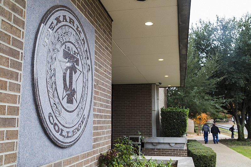 The Texarkana College seal is seen in December 2015 on campus at North Robison Road in Texarkana, Texas.