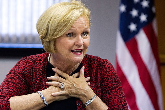 In this Aug. 23, 2013 file photo, Sen. Claire McCaskill, D-Mo., speaks in St. Joseph, Mo. Much to her astonishment but fulfilling a lifelong dream, the former prosecutor was chosen Monday, Jan. 26, 2016 for jury duty in St. Louis to help decide a slip-and-fall case against a convenience store giant accused of negligence.