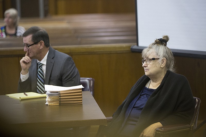 Capital murder defendant Virginia Hyatt, 67, sits at the defense table during opening arguments Tuesday, Feb. 2, 2016 morning at the Miller County Courthouse in downtown Texarkana. Hyatt allegedly killed fellow square dancer Patti Wheelington.