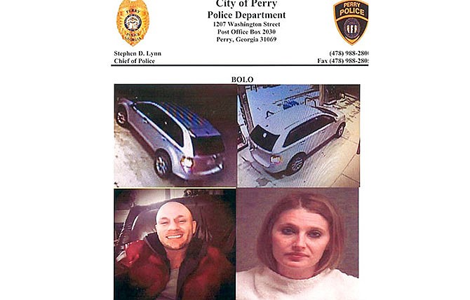 This composite document released by Perry, Ga., Police Department shows photos of Blake Fitzgerald and Brittany Nicole Harper of Joplin, Mo., who are wanted in connection with a series of robberies and kidnappings in Georgia and Alabama.