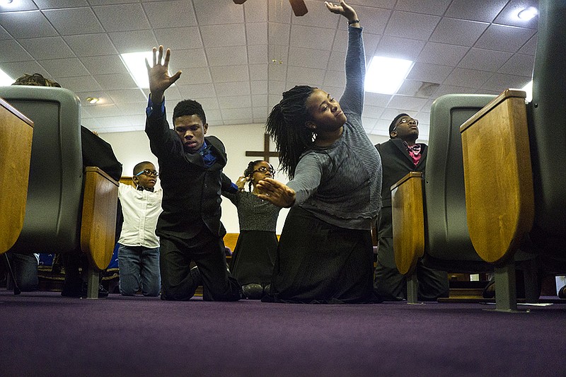 Tyree Kennedy, left, and Cori Robinson with the Sunset Church of God in Christ youth development program perform a dance Sunday, Feb. 7, 2016 during the annual Black History Program at the church. The program featured the COGIC Urban Initiative Director of the College Division Steven Holland from Hawkins, Texas, as the keynote speaker. 
