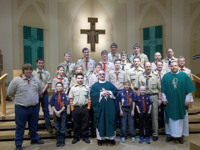 Boy Scout Troop 120 celebrated the 12th Scout law, "A Scout is Reverent" by attending mass at Annunciation Catholic Church on Sunday, Feb. 7.