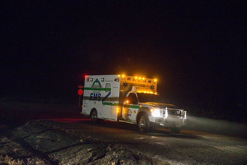 An ambulance proceeds through the Narrows roadblock near Burns, Ore., as FBI agents have surrounded the remaining four occupiers at the Malheur National Wildlife Refuge, on Wednesday, Feb.10, 2016. The four are the last remnants of an armed group that seized the Malheur National Wildlife Refuge on Jan. 2 to oppose federal land-use policies. 