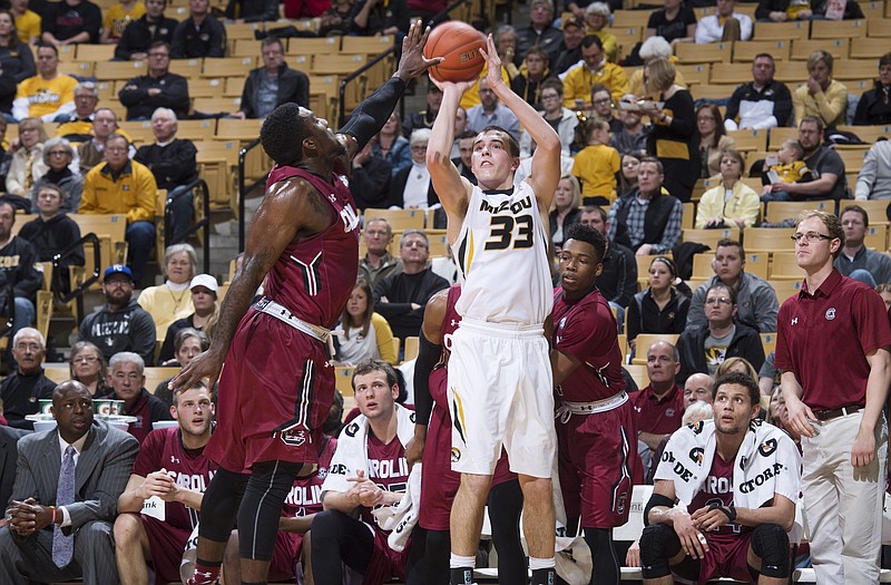 Cullen VanLeer of Missouri puts up a shot during Tuesday night's win against South Carolina at Mizzou Arena.