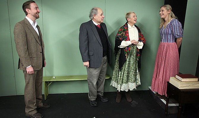 
From left Jerico Whitaker, Mark Miles, Courtney Desko and Mary Jo LaCorte rehearse for the play "Fools" at Scene One Theatre in Jefferson City. The play premieres March 3.