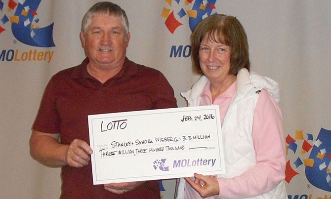 Stanley and Sandra Wieberg of Iberia won the $3.3 million Lotto jackpot from the Missouri Lottery on Feb. 24, 2016. 