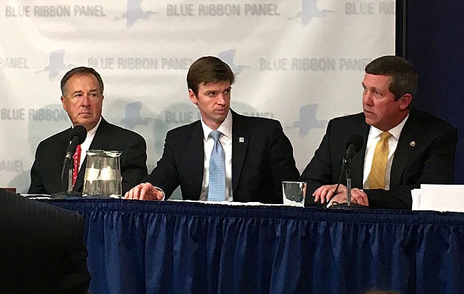 Bass Pro Shops founder Johnny Morris and National Wildlife Federation CEO Collin O'Mara look on as Jeff Crane of the Congressional Sportsmen's Foundation addresses a question about the Blue Ribbon Panel on Sustaining America's Diverse Fish & Wildlife Resources.