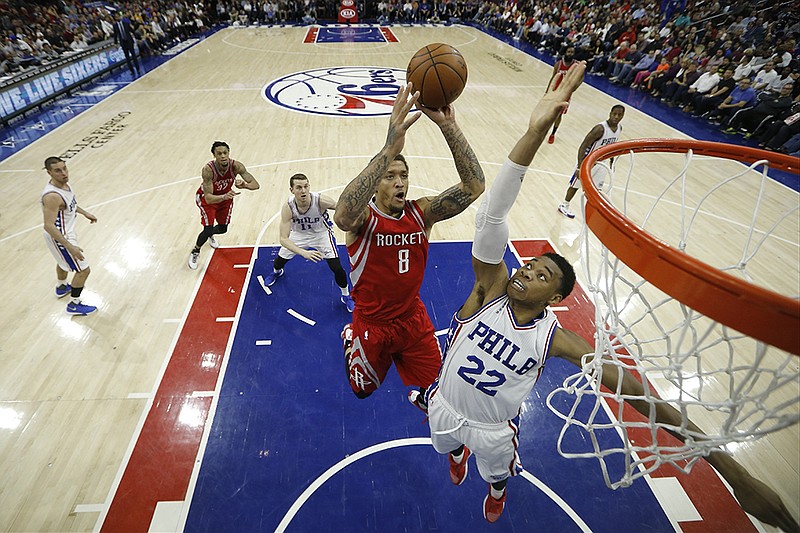 Houston Rockets' Michael Beasley in action during an NBA basketball game against the Philadelphia 76ers, Wednesday, March 9, 2016, in Philadelphia. 