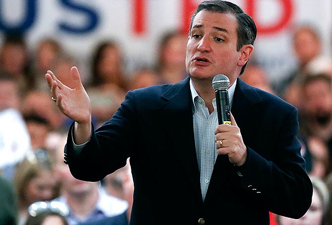 Republican presidential candidate, Sen. Ted Cruz, R-Texas, speaks during a campaign rally at the Adam's Mark Hotel Saturday, March 12, 2016, in Kansas City, Mo.