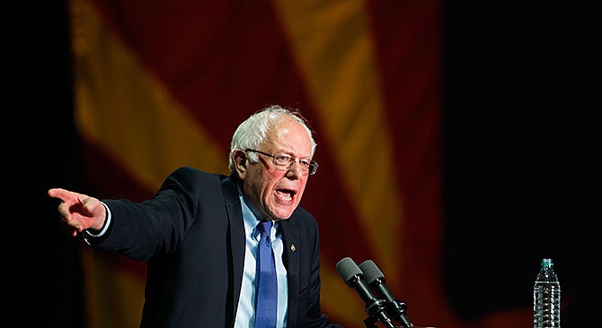 Democratic presidential candidate, Sen. Bernie Sanders, I-Vt., speaks at a campaign rally at the Phoenix Convention Center in Phoenix, Tuesday, March 15, 2016. 
