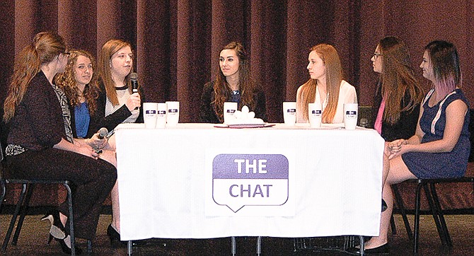 Seven members of the Eldon FFA Chapter simulated a television discussion about the right ways to raise chickens during the Women in Agriculture Conference March 24.