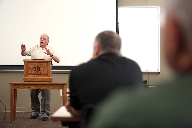 Ed Williams speaks at a forum he hosted Thursday opposing a countywide capital improvements sales tax at the Cole County Sheriff's Office. Williams announced on Tuesday he will run again as a Democrat for the Eastern District Commission.