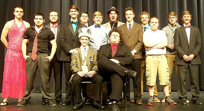 The contestants in the Mr. Pinto contest following the event April 1. In the front row are, left, winner Sam Smith and, right, runner-up Sam Miller.