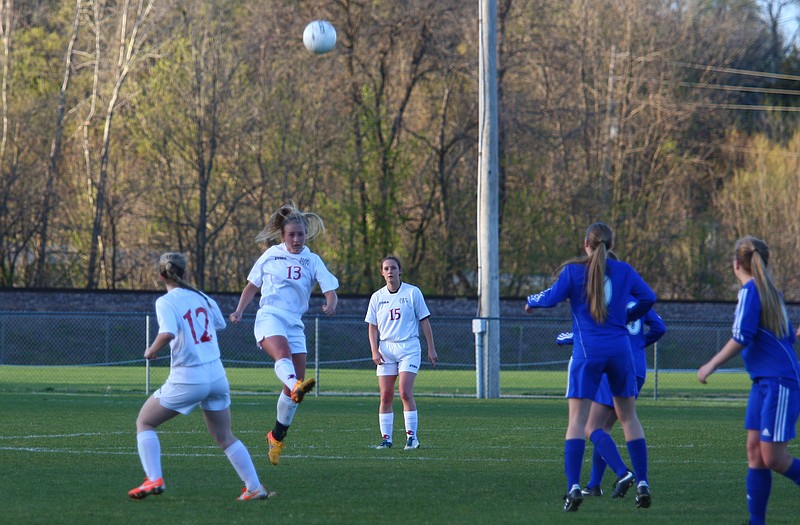 Jefferson City's Katie Tambke clears the ball during Thursday night's game against Quincy at the 179 Soccer Park.