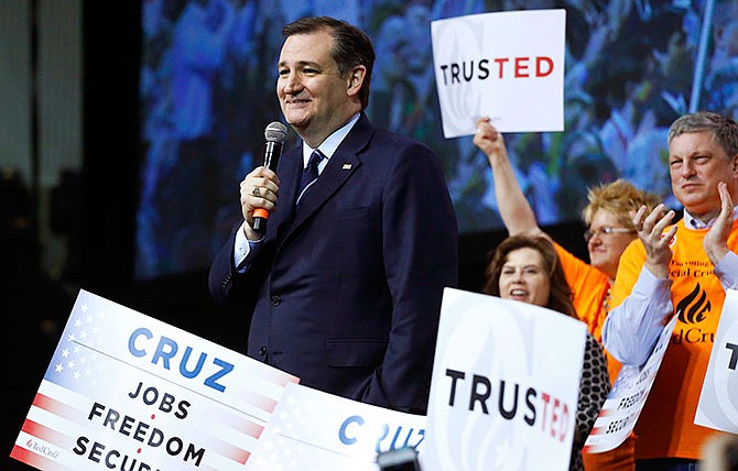 Republican presidential candidate Sen. Ted Cruz, R-Texas, speaks at the Colorado Republican State Convention, in Colorado Springs, Saturday, April 9, 2016. 