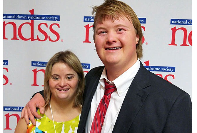 Elijah Mayfield, 20, of Jefferson City, stands with Kayla McKeon, of New York, at an event in Washington, D.C. Mayfield and McKeon were selected as the recipients of the National Down Syndrome Societyâ€™s 2016 Champion for Change: Self Advocate of the Year award.