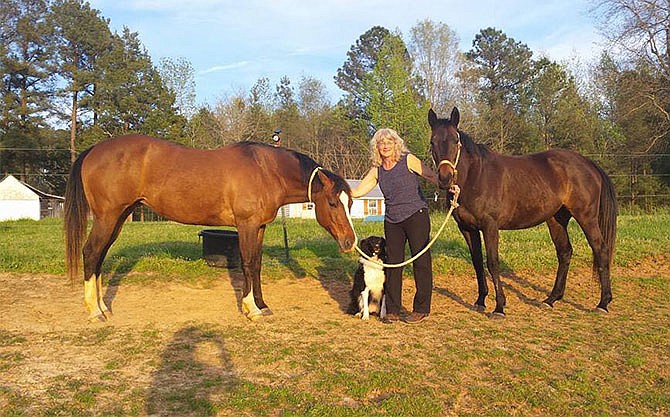 From left, my dressage star The Rose (who wasnâ€™t thrilled about having her picture taken), my border collie Daisy Crockett â€œDog of the Wild Frontier,â€ and my ex-racer horse Lillie, one of the loves of my life who can do whatever she wants.