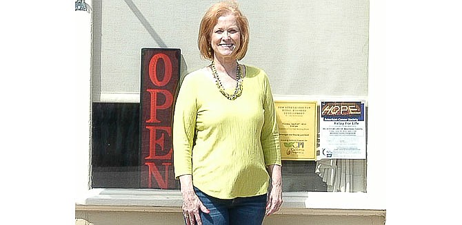 Owner Patricia Kay in front of her business, Patricia Kay Interiors, at 401 North High St., California. After closing the gift shop on April 30, 2016, the business will reopen in a few weeks as the original interior design service. The business will now feature the ownerâ€™s interior design talents and offer her design specialties.
