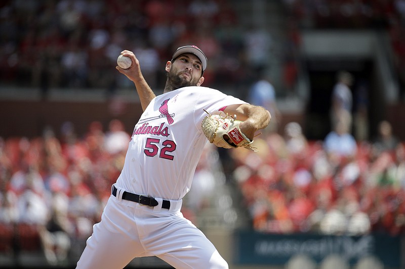 St. Louis Cardinals starting pitcher Michael Wacha throws during the first inning of a baseball game against the Pittsburgh Pirates Sunday, May 8, 2016, in St. Louis.