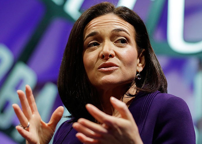 In this Nov. 3, 2015, file photo, Facebook chief operating officer Sheryl Sandberg speaks during a forum in San Francisco. 