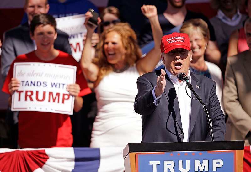 Republican presidential candidate Donald Trump speaks at a rally Saturday in Lynden, Wash. 