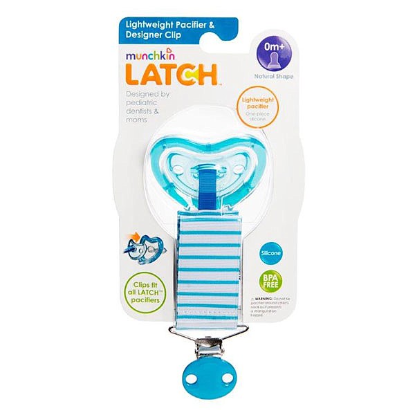 This image provided by the United States Consumer Product Safety Commission shows Munchkin-brand Latch lightweight pacifiers and clips, which are sold as a set. The product is being recalled because the clip cover can detach from the clip itself, posing a choking hazard. (Courtesy of United States Consumer Product Safety Commission via AP)