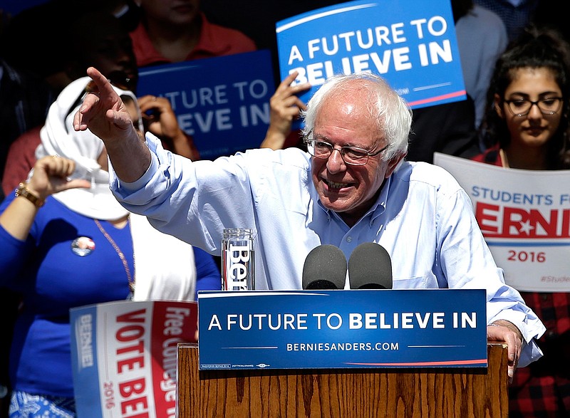 Democratic presidential candidate, Sen. Bernie Sanders, I-Vt., speaks at a campaign rally, Tuesday, May 10, 2016, in Stockton, Calif.