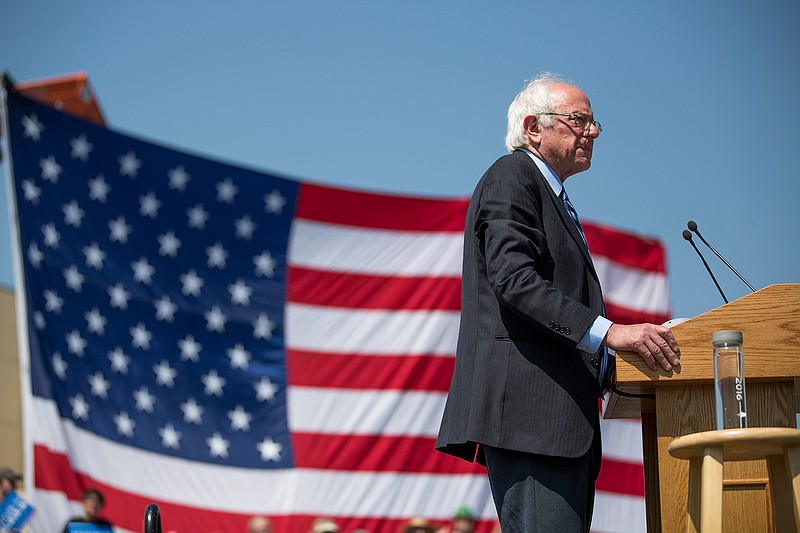 Democratic presidential candidate Bernie Sanders pauses while speaking during a campaign stop in Rapid City, S.D., on Thursday, May 12, 2016. Sanders spoke to hundreds of people on the Pine Ridge Indian Reservation and thousands of people in Rapid City Thursday during a campaign swing through South Dakota. 