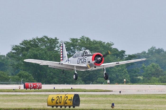 A BT-13 Vultee is seen coming in for a landing during Columbia's 2015 Salute to Veterans event.