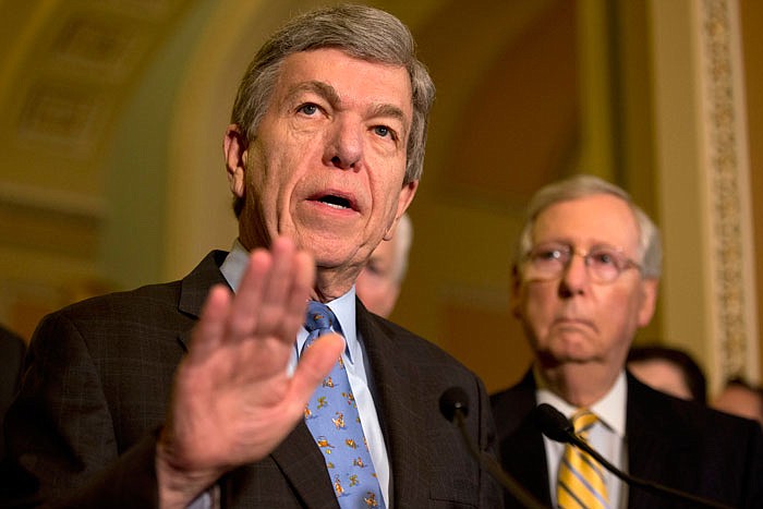 Sen. Roy Blunt, R-Mo., left, accompanied by Senate Majority Leader Mitch McConnell of Ky., speaks about Zika funding during a news conference on Capitol Hill in Washington, Tuesday, May 17, 2016.