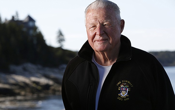 Capt. Earl Walker poses in Southport, Maine. Walker held off retirement until he had the opportunity to pilot the Navy's futuristic Zumwalt destroyer safely down the Kennebec River to the Atlantic Ocean for sea trials.