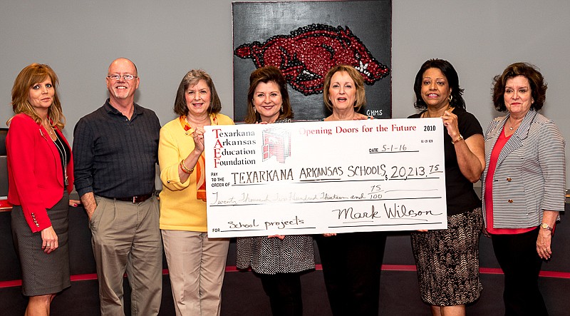 The Texarkana Arkansas Education Foundation recently gave more than $20,000 in grants to enhance learning to the Texarkana Ark., School District. Pictured are, left to right, Superintendent Dr. Becky Kesler, Allan Wren, Camille McGinnis, Robin Stover, Chayta Mills, Earldine Yarber and Ann Johnson.