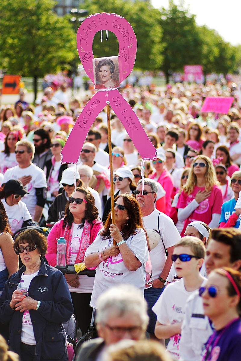 Thousands started in the 5K walk during the annual Race for the Cure event At Southdale Center, in Edina, Minn., Sunday, May 8, 2016. The race honors women who are breast cancer survivors, and raises money to fight breast cancer. 