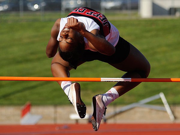 Nicole Martin of Jefferson City is among the top qualifiers for the Class 5 girls high jump in the state championships at Adkins Stadium.