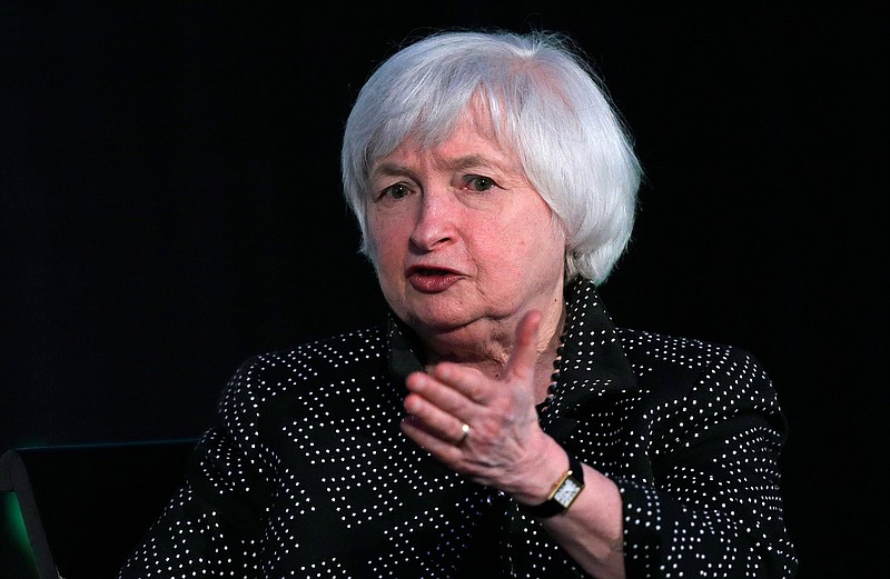 Federal Reserve Chair Janet Yellen gestures while being interviewed as part of a conversation at a Radcliffe Day event at Harvard University in Cambridge, Mass., Friday, May 27, 2016. 