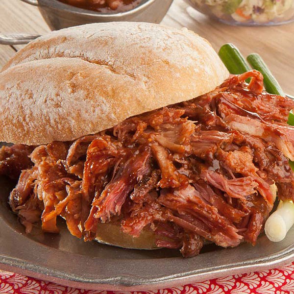 This photo from Burger's Smokehouse's website depicts the company's Signature Sauced Pulled Pork.