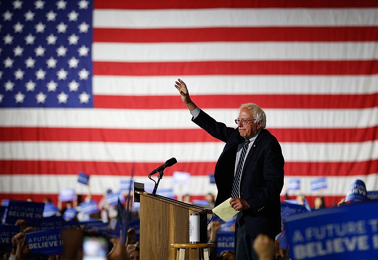 Democratic presidential candidate Sen. Bernie Sanders, I-Vt., speaks at a rally Tuesday in Santa Monica, California.