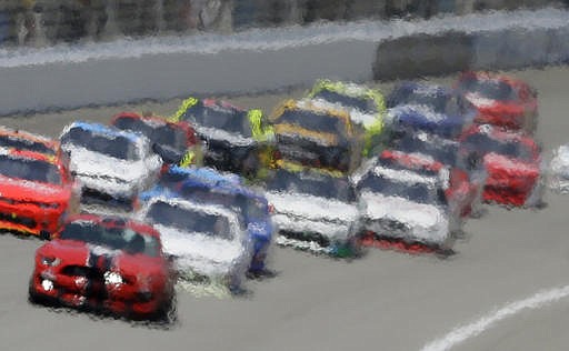 Heat waves distort this image of drivers following the pace car during the NASCAR Xfinity series auto race at Michigan International Speedway, Saturday, June 11, 2016 in Brooklyn, Mich. 