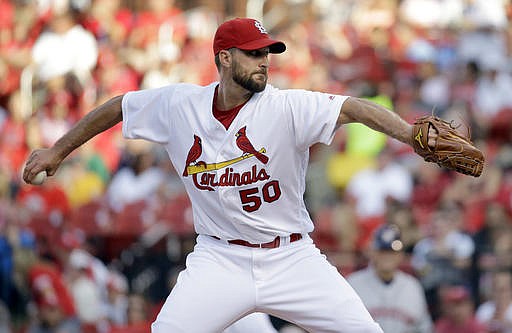 St. Louis Cardinals starting pitcher Adam Wainwright throws during the second inning of a baseball game against the Houston Astros Wednesday, June 15, 2016, in St. Louis.