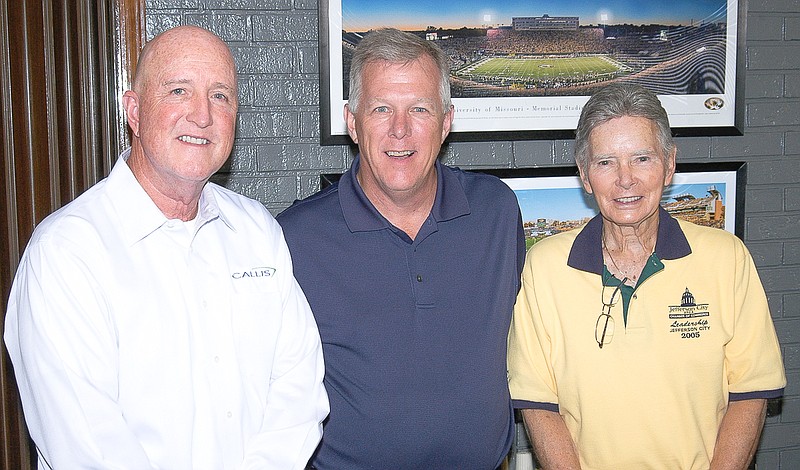 Cliff Callis, left, and Bob Donnelly, right, is pictured with Chairman Mike Kelley of the Moniteau County Regional Economic Development Council (MRED). Callis, of Callis Integrated Marketing, of Sedalia, was approved for the contract to rebuild and redesign the MRED website. Bob Donnelly, consultant, was approved in February to develop a plan to take advantage of the high-speed internet which has become available due to the installation of fiber optics by Co-Mo Connect.