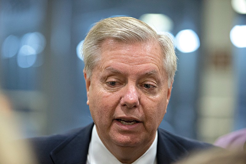 Sen. Lindsey Graham, R-N.C., talks with reporters on Capitol Hill, Monday, June 20, 2016 in Washington. A divided Senate hurtled Monday toward an election-year stalemate over curbing guns, eight days after Orlando's mass shooting horror intensified pressure on lawmakers to act but left them gridlocked anyway, even over restricting firearms for terrorists.