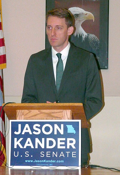 U.S. Senate candidate Jason Kander announced his support for a balanced budget amendment to the U.S. Constitution at the Boone County Commission Chambers in Columbia on Thursday, June 23, 2016. Kander, a Democrat and Missouri's current secretary of state, is challenging incumbent Republican Roy Blunt, who is seeking his second six-year term in the office.