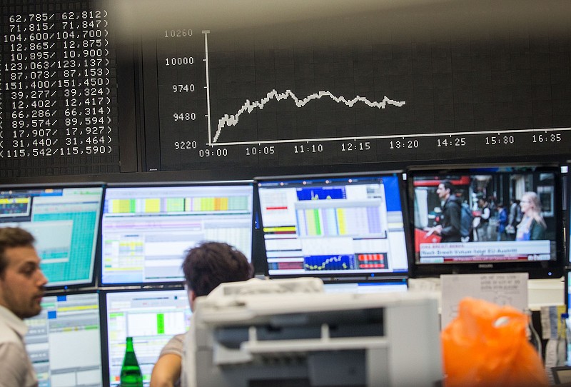 The curve of the German stock index DAX is displayed at the stock exchange in Frankfurt, Germany, Friday, June 24, 2016. The British vote to leave the European Union shook up financial markets around the globe, leading to sharp falls in stocks and the British pound. (Frank Rumpenhorst/dpa via AP)


The curve of the German stock index DAX is displayed Friday, June 24, 2016, at the stock exchange in Frankfurt, Germany. The British vote to leave the European Union shook up financial markets around the globe, leading to sharp falls in stocks and the British pound.