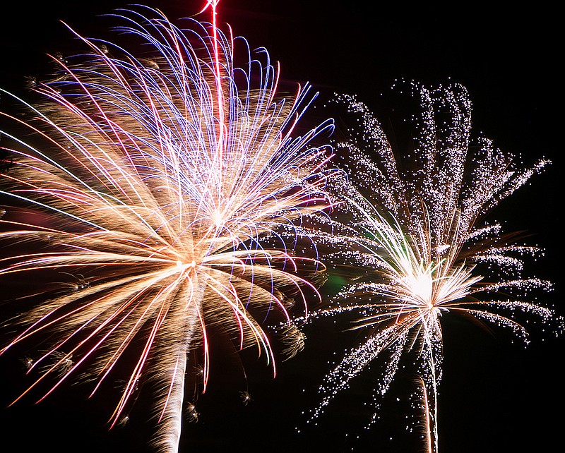 A blast of bright fireworks lights up the sky at the closing of the Sparks in the Park celebration Saturday, June 25, 2016 at the Four States Fairgrounds in Texarkana, Ark. Those attending enjoyed a variety of activities before dark and the spectacular fireworks display honoring our nation's independence.