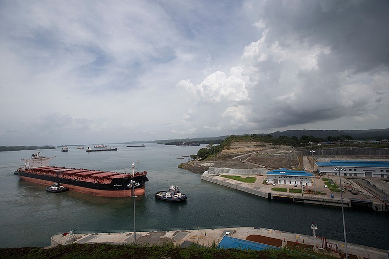 The Malta flagged cargo ship named Baroque, a post-Panamax vessel, arrives to the Agua Clara locks on a test of the newly expanded Panama Canal in Agua Clara, Panama, Friday, June 24, 2016. The canal's expansion project will be officially inaugurated on Sunday.