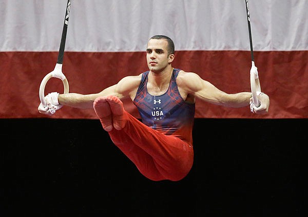 Danell Leyva competes on the rings during the U.S. men's Olympic gymnastics trials Saturday in St. Louis.