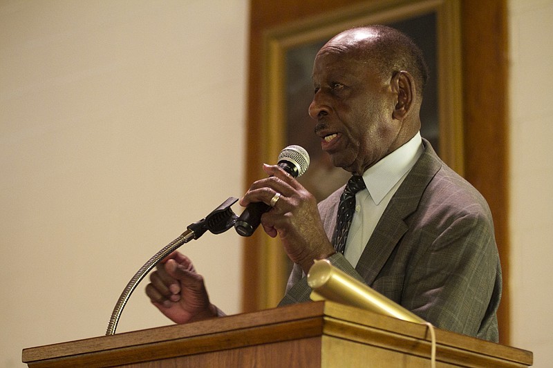 Dan Haskins speaks after being recognized for his lifelong service to the community at St. Paul United Methodist Church's Black History Program in this February 2012 photo. Haskins, 87, died Sunday after decades of service to Texarkana education.