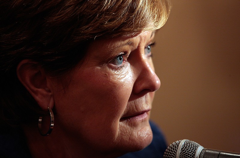 This Oct. 21, 2010 file photo shows Tennessee women's basketball head coach Pat Summitt talking with reporters during the Southeastern Conference basketball media day,  in Hoover, Ala.  Summitt has been diagnosed with early onset dementia. The Knoxville News Sentinel first reported Summitt's condition. The 59-year-old Summitt told the newspaper she plans to rely on medication and mental exercises to manage the progressive condition that could lead to Alzheimer's. She planned to meet with the Lady Volunteers on Tuesday afternoon, Aug. 23, 2011, to inform them of the diagnosis.